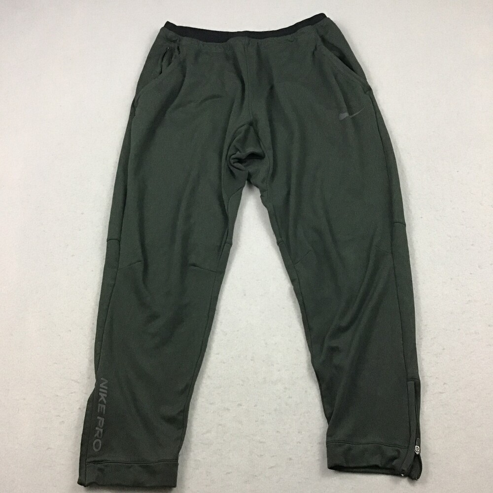 Nike Pro Pants Men Large Green Fleece Training Sweatpants Joggers Dri Fit *